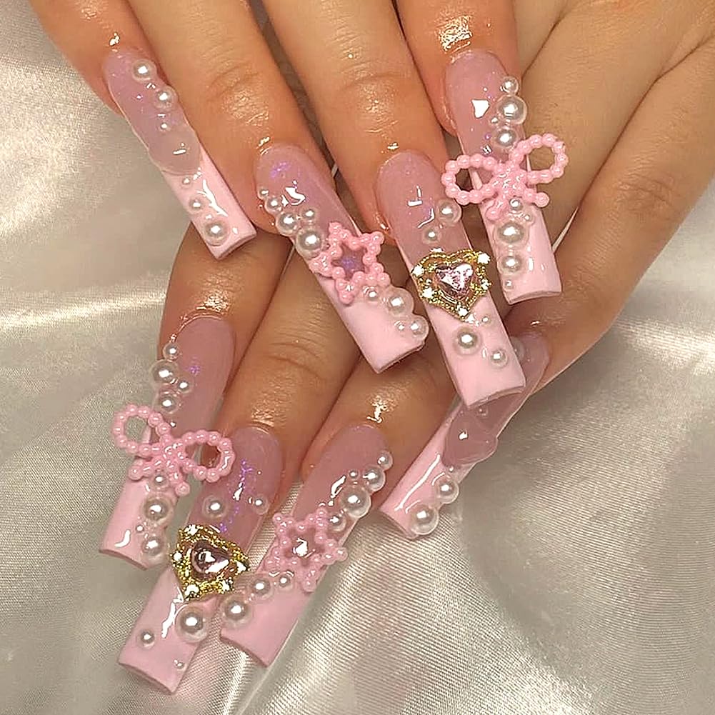 Coquette Luxe Pearl French Press Nails