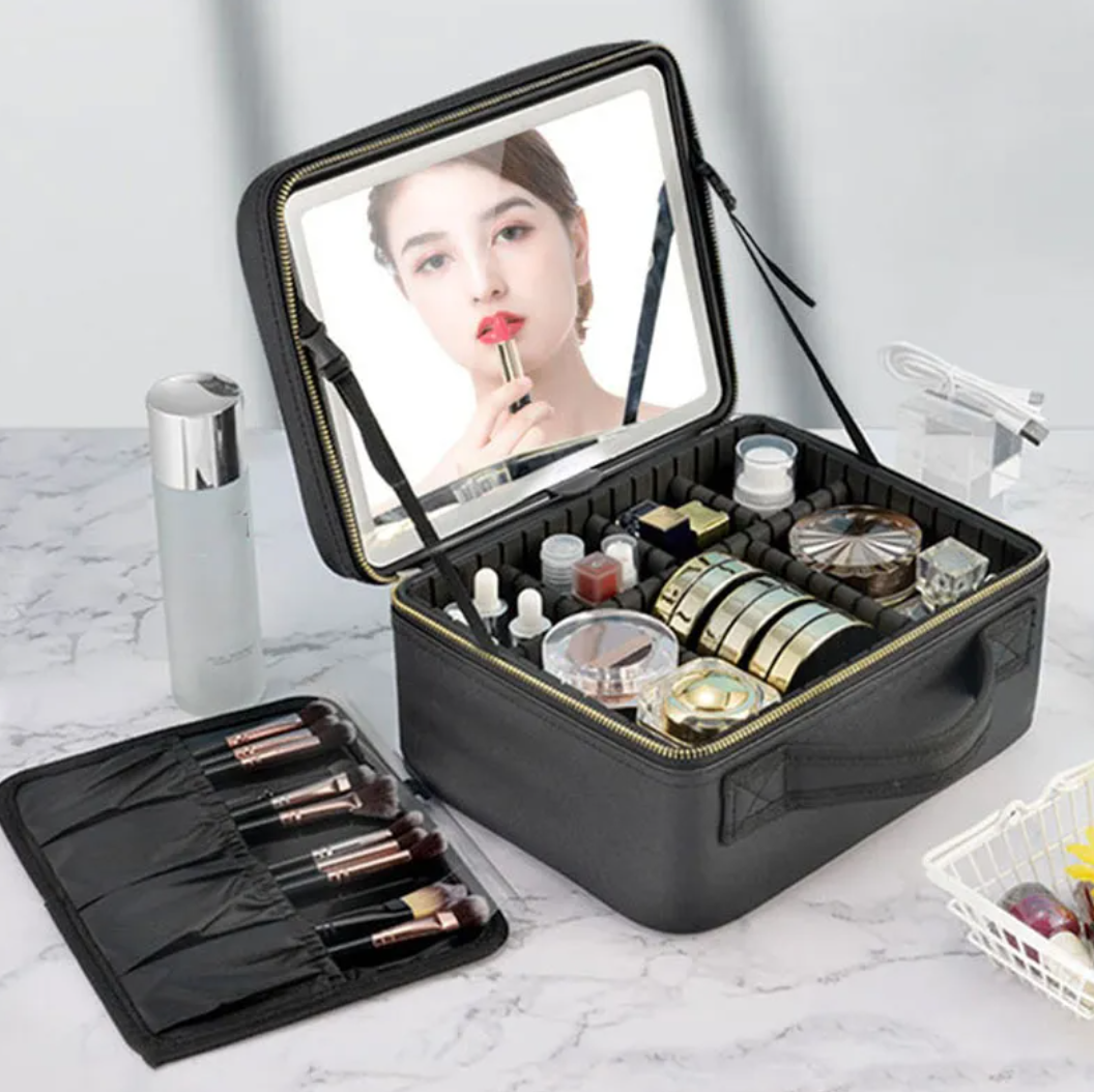 Beauty Essentials Organizer With LED Screen Mirror